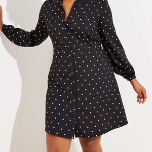 LOFT Plus Polka Dot Flare Shirtdress Long Sleeve